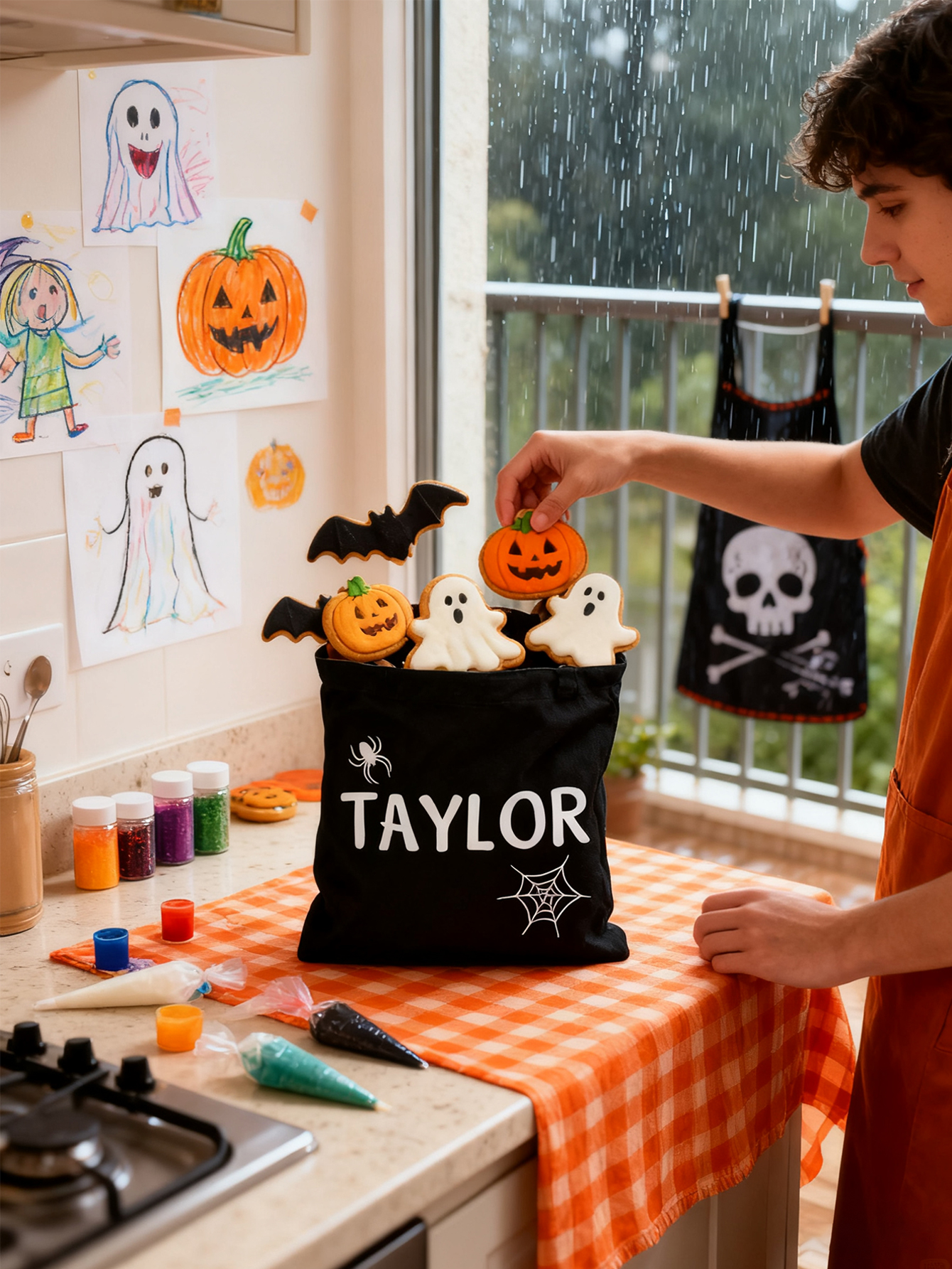 Personalized Halloween Black Tote Bag